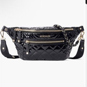 MZ Wallace Small Crosby Sling Bag in Black Lacquer Oxford